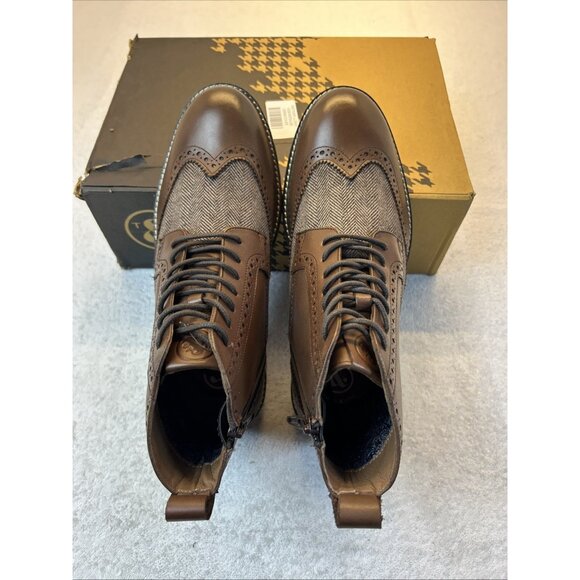 Thomas And Vine Jarret Wing Tip Brown Leather Boots Side Zip Men SZ 9.5 New